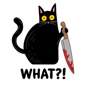 Funny Black Cat Holding Knife Vinyl Sticker - 4 Inch Waterproof, Fade-Proof, Glossy Finish - Perfect for Laptops, Water Bottles, and More