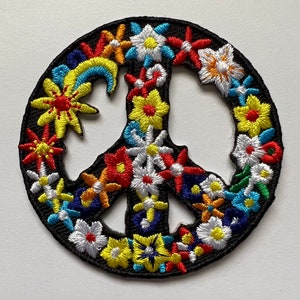 Peace Sign Patch 2.5 Inches Iron On Embroidery Rainbow Floral Love Pride Design