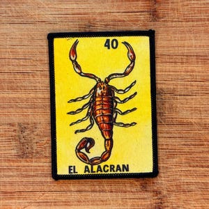 Alacrán Lotería Iron-On Patch – Mexican Scorpion Card Applique – Iron On Patch- 3.5x2.5 – Cultural Jacket Hat or Bag Decoration