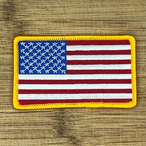 American Flag Patch – Embroidered USA Flag with Gold Border – 3.5” x 2” Hook Back 3.5 X 2 Inches