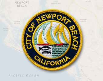 Naszywka z miasta Newport Beach w Kalifornii – haftowana naszywka pamiątkowa o szerokości 3 cali – naszywka z żaglówkami i falami (dostępna w zestawach)