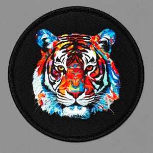 Tiger Patch 3" – Iron On Round Watercolor Animal Applique for Jackets & Hats (Sew On Friendly)