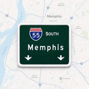 Memphis Tennessee Interstate 55 S Road Sign Patch – 3.5" x 3" Embroidered Iron-On Highway Sign for Jackets, Bags, Hats - Trip Souvenir