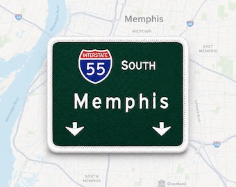 Memphis Tennessee Interstate 55 S Road Sign Patch – 3.5" x 3" Embroidered Iron-On Highway Sign for Jackets, Bags, Hats - Trip Souvenir