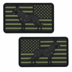 Parche de PVC de pastor alemán (8,9 x 5 cm), bandera estadounidense táctica para K9, con cierre de velcro, orientación izquierda o derecha, verde y negro