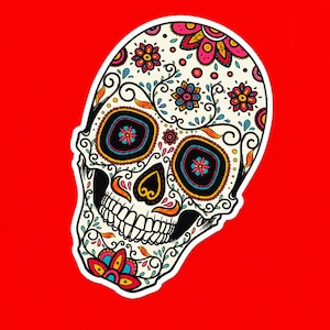 Sugar Skull Patch, Day of the Dead Iron-On Calavera, Colorful Floral Skull Applique in 3 or 8.25in Sizes