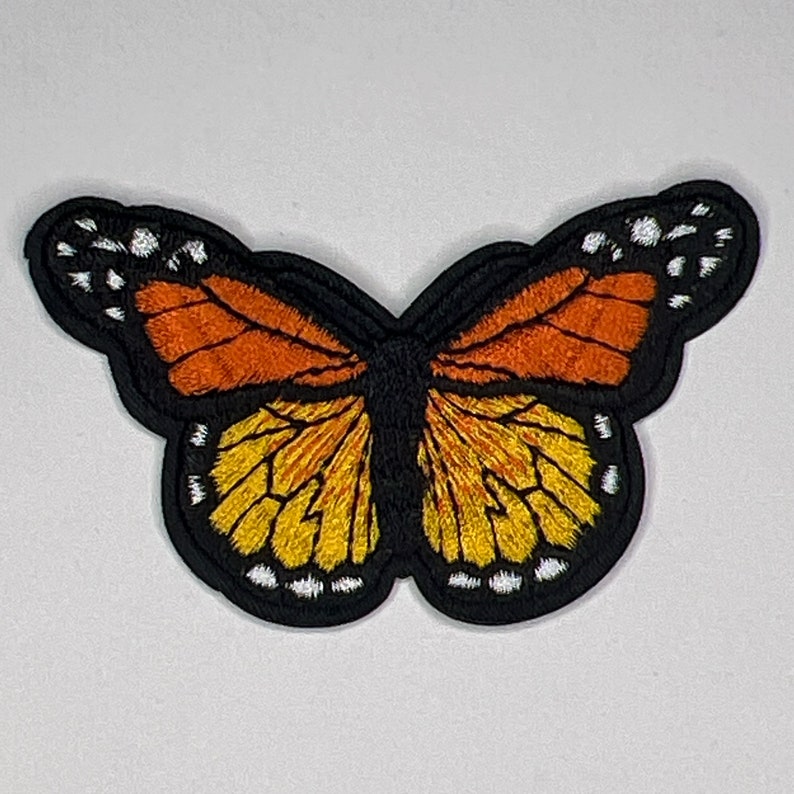 Butterfly Iron-On Embroidered Patch 3 Inch Choose from 7 Vibrant Colors Orange / Yellow