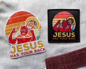 Jesus Has Your Back Jiujitsu Christian Iron On Patch 3 Inches And 4 Inch Sticker