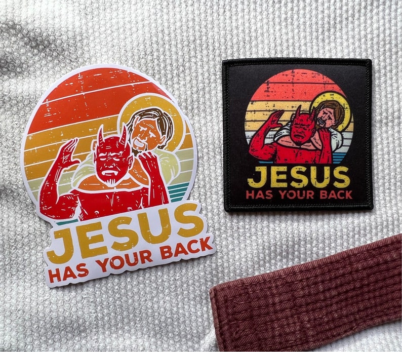 Jesus Has Your Back Jiujitsu Christian Iron On Patch 3 Inches And 4 Inch Sticker RNC Patch & Sticker