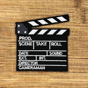 Movie TV Television Film Clapper Embroidered Iron On Patch 3 x 2.75 inches