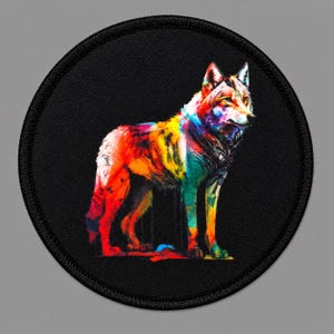 Wolf Patch 3" – Iron On Round Watercolor Animal Applique for Jackets Backpacks Hats