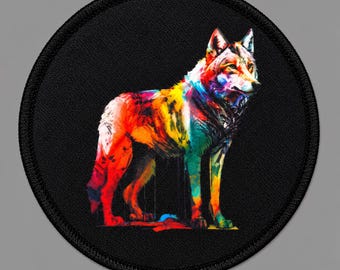Wolf Patch 3" – Iron On Round Watercolor Animal Applique for Jackets Backpacks Hats
