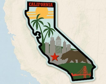 Adesivo de vinil da Califórnia, Ponte Golden Gate, Urso, Lembrancinha de Viagem, Mapa do Estado da Costa Oeste, 10x9 cm