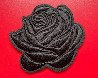 Parche bordado termoadhesivo de rosa negra, aplique floral gótico de 7,6 cm para chaquetas, bolsos y sombreros, con respaldo de fieltro.