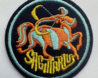 Sagittarius Astrology Iron-On Patch - 2.5 Inch Round Embroidered Zodiac Patch on Felt Backing - Horoscope Gift, Astrology Lover