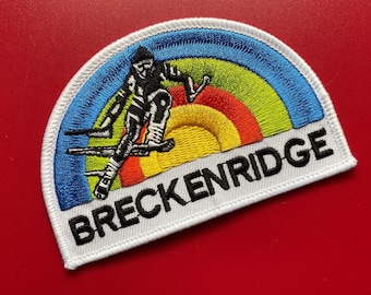 Breckenridge Colorado Ski Retro Iron-On Patch 3.75x2.5 Inch Rainbow Skier Design
