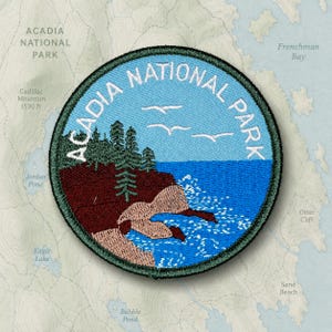 Acadia National Park Iron On Patch, Maine Embroidered Travel Souvenir, Coastal Nature Hiking Gift 3in