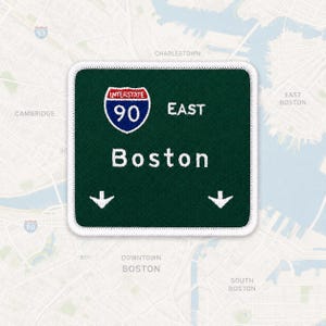 Écusson Massachusetts Boston Road Sign Street Travel Souvenir City Highway Interstate Iron On brodé 3,5 x 3 pouces