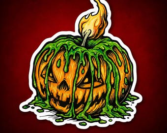 Horror Sticker, Slime Jack O Lantern Halloween Vinyl Decal for Laptop, Water Bottle, Car, or Sticker Collection 4x3.5in