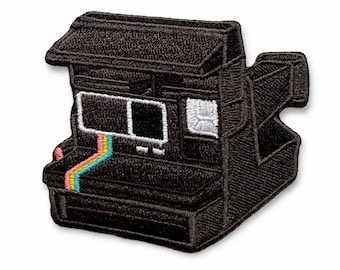 Instant Camera Patch – 3x2.5in Embroidered Iron-On Retro Film Camera with Rainbow, Photographer Gift, Vintage Photography Badge