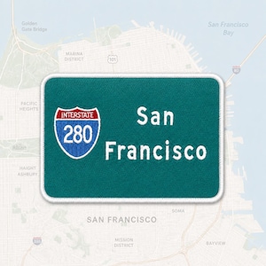 Parche termoadhesivo de la Interestatal 280 de San Francisco, bordado de 4 x 2,5 pulgadas, para la carretera, como recuerdo