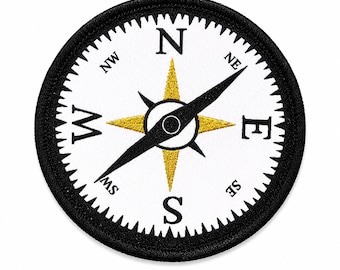 Compass Rose Iron On Patch 3 Inch, Woven Embroidered Adventure Badge for Backpack Gear