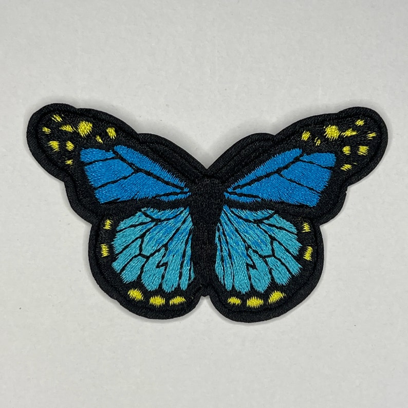 Butterfly Iron-On Embroidered Patch 3 Inch Choose from 7 Vibrant Colors Light Blue