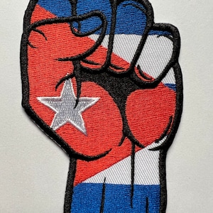 Cuban Flag Fist Patch 4x2.75 Iron On Embroidered Patch for Jackets Backpacks