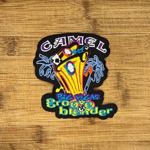 Parche vintage de cigarrillos Camel: parche promocional bordado de Big Vegas Groove Blender de 10 x 10 cm, coleccionable publicitario de tabaco de los años 90.