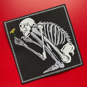 Gothic Skeleton Holding Yellow Flower Iron On Applique Patch 6 Inches