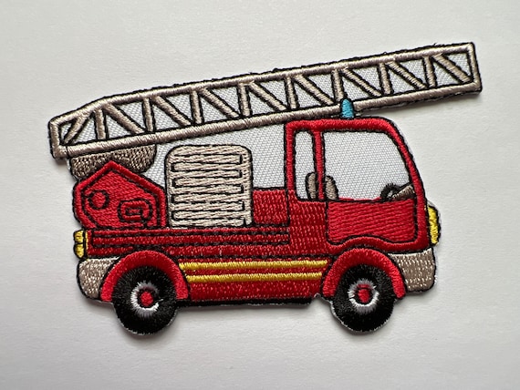 Fire Truck Iron-On Patch – 3.25" x 2.25" Embroidered Applique for Jackets, Backpacks, and Hats