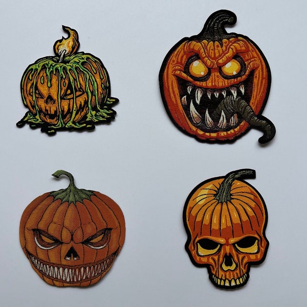 Halloween Pumpkin Iron On Patch Spooky Woven Design 3 Inch Available in Three Styles