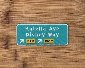 Disneyland Exit Sign Iron-On Patch – 3.5x1.5&quot; Embroidered Freeway Sign Applique For Hats, Bags, Jackets