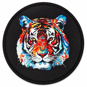Tiger Patch 3" – Iron On Round Watercolor Animal Applique for Jackets & Hats (Sew On Friendly)