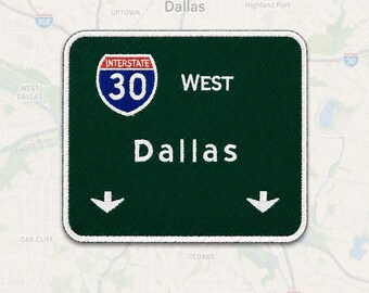 Naszywka Texas z napisem Dallas, znak drogowy, pamiątka z podróży, autostrada miejska, międzystanowa, żelazko, haft, 3,5 x 3 cale