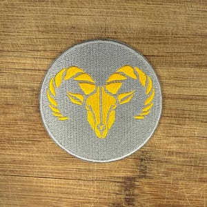 Aries Patch Iron On – 3.5in Embroidered Astrology Patch, Laurel Wreath Crest Logo