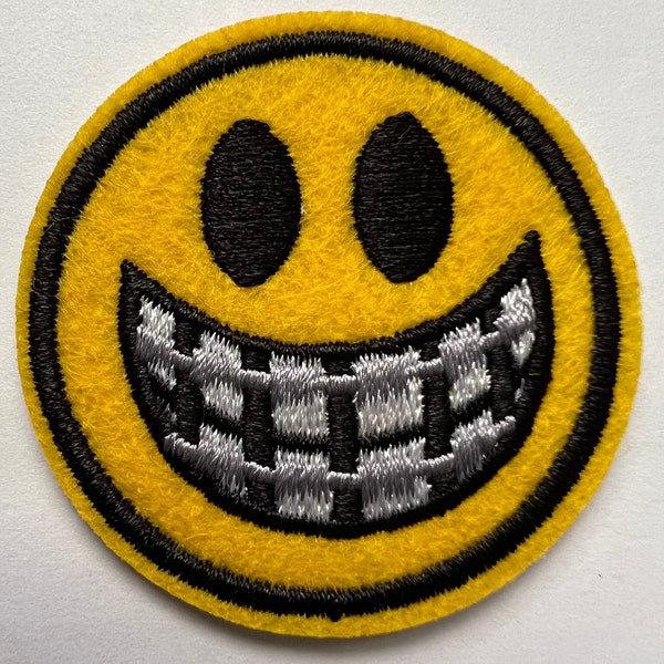 Smiley Emoji with Braces Iron-On Sew-On Patch 1.75 Inches DIY Fashion Accessory