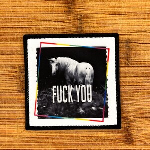 Punk Unicorn Fuck You Iron On Patch Dark Humor Gag Gift 3x3in