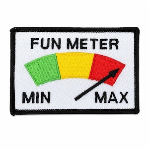 Fun Meter-lapp – Broderad stryklapp 7,5 x 5 cm – Max Humor-lapp – Applikation med måttband för jackor, väskor eller mössor