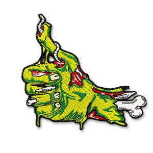 Zombie Hand Thumbs Up Iron-On Patch – Gothic Embroidered Appliqué for Jackets, Bags, Hats, and DIY Fashion