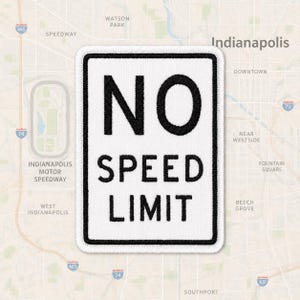 No Speed Limit Patch 3.5×2.5in – Embroidered Iron-On (Sew On) Road Sign for Jackets & Backpacks
