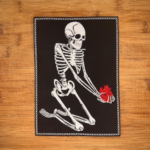 Goth Skeleton Heart Back Patch, 8.5x6 Iron-On Embroidered Anatomical Heart, Dark Romance Battle Jacket Vest