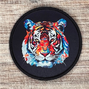 Watercolor Tiger Patch – 3-Inch Jungle Animal Iron On – Bold and Detailed Fabric Applique