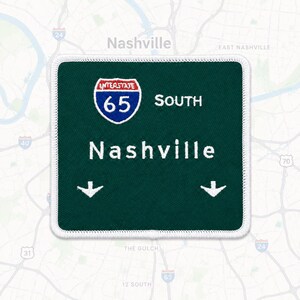 Nashville Patch Road Sign Interstate 65 South Iron-On 3.5x3in