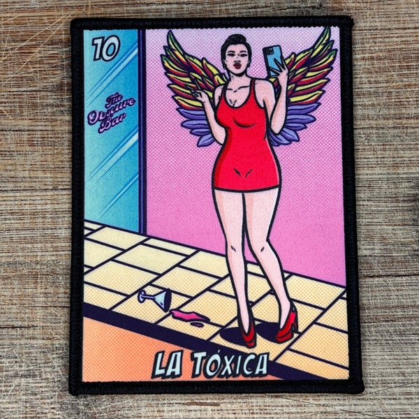 La Toxica Loteria Party Girl Taking A Selfie Iron On Patch 4x3 Inches