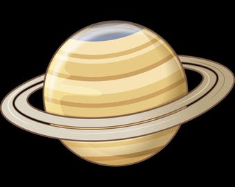 May include: An illustration of the planet Saturn, featuring a light yellow sphere with horizontal stripes and a transparent top. The planet is surrounded by a light tan ring system, all set against a black background.