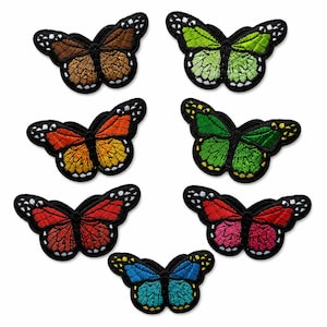 Embroidered Butterfly Iron-On Patch – 3 Inch Customizable Colors, Green, Red, Orange, Blue, Pink, Brown - Individual or Full Set