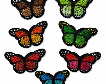 Embroidered Butterfly Iron-On Patch – 3 Inch Customizable Colors, Green, Red, Orange, Blue, Pink, Brown - Individual or Full Set