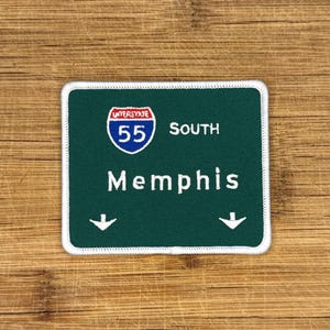 Memphis Tennessee Interstate 55 S Road Sign Patch – 3.5&quot; x 3&quot; Embroidered Iron-On Highway Sign for Jackets, Bags, Hats - Road Trip Souvenir