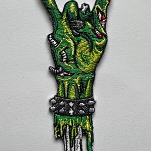 Rock On Zombie Corpse Hand Rock N Roll Iron On Patch 4 Inch